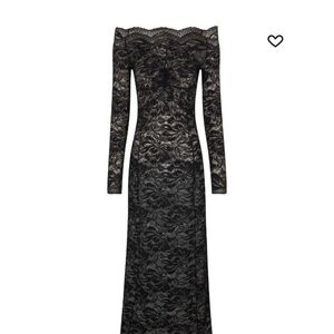 Black lace Paco Rabanne off the shoulder dress